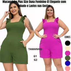 Macaquinho Plus Size Duna Feminino Elegante com Babado e Lastex nas Costas