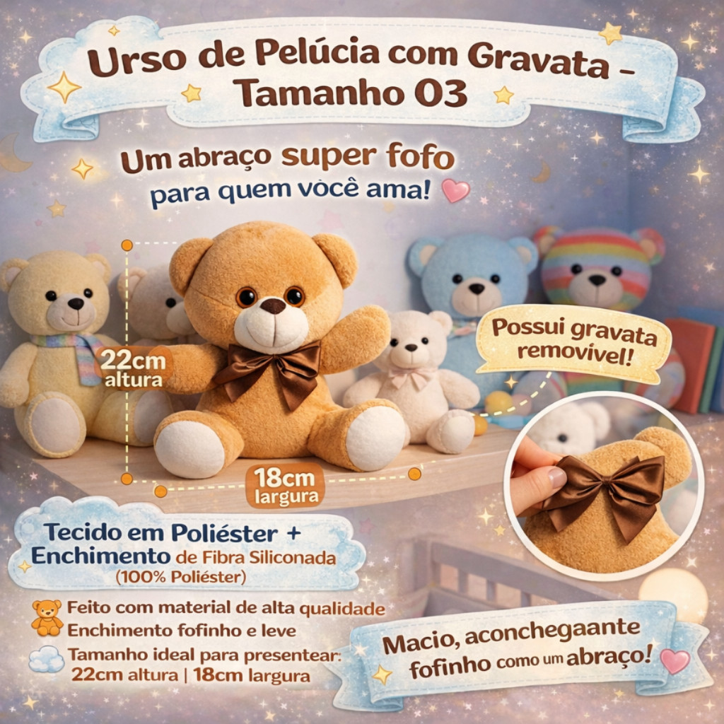 Urso De Pelúcia 20Cm Decoração Infantil Brinquedo Presente Ursinho Macio com Laço em Oferta na Shopee