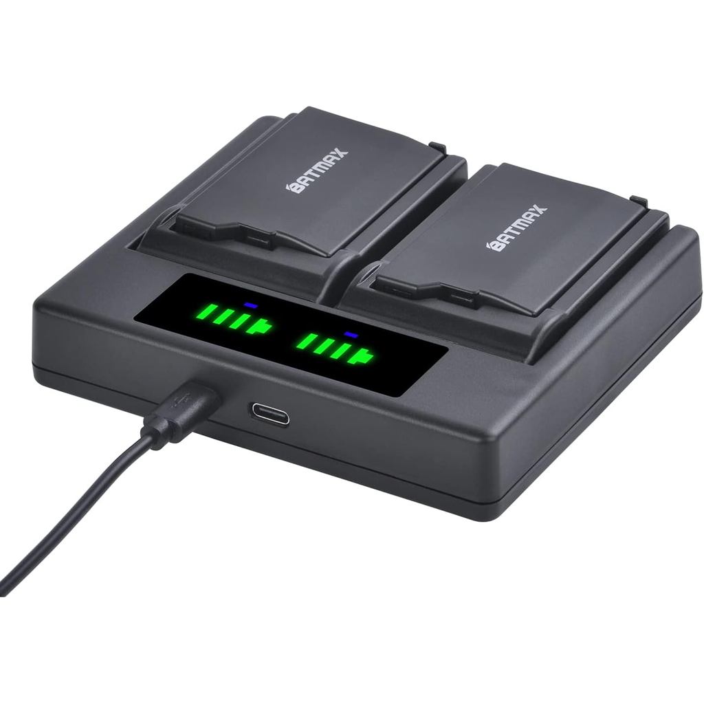 Batmax 2 Peças Bateria PSP-2000 de 2400mAh + Carregador USB Duplo com LED e Porta Tipo C para Sony PSP 2000 PSP 3000 PSP