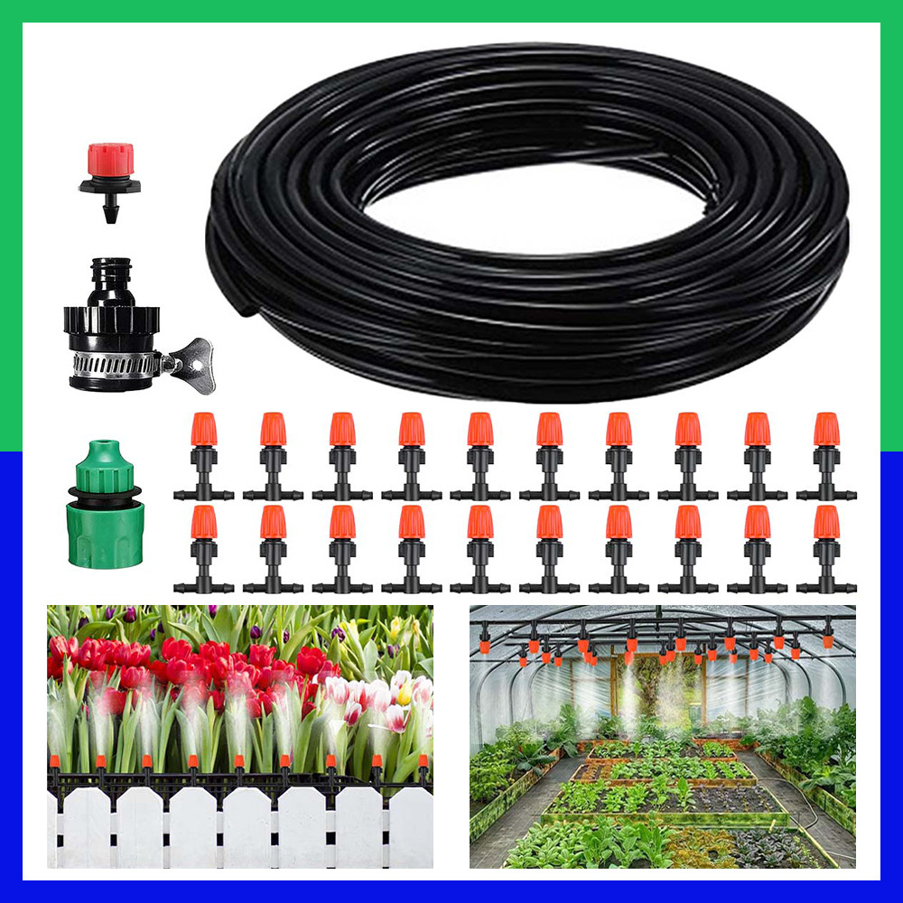 Kit de Irrigação Jardim Varanda Mangueira Névoa 20 Bicos 20m Completo, para Irrigação por Gotejamento