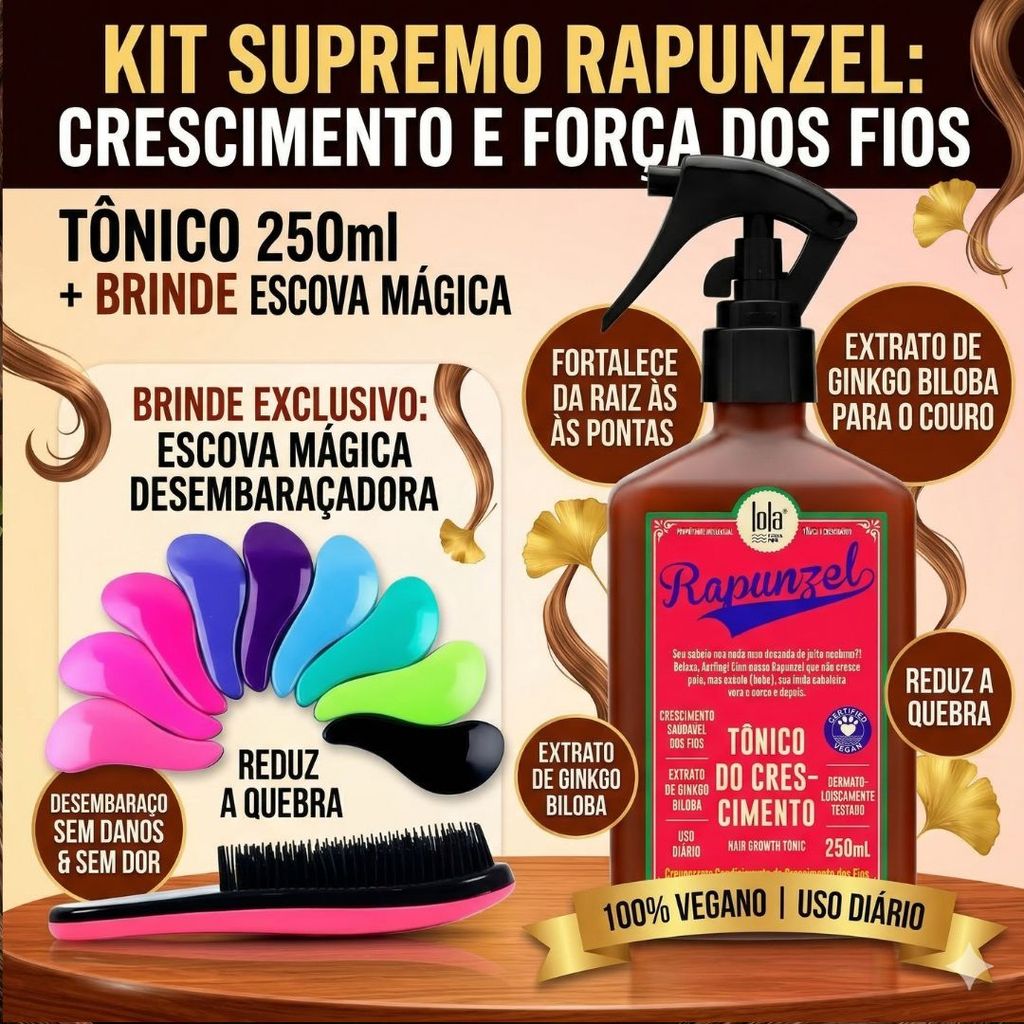 Tônico Rapunzel 250ml Lola Cosmetics Crescimento e Força dos Fios + Brinde Escova Mágica em Oferta na Shopee