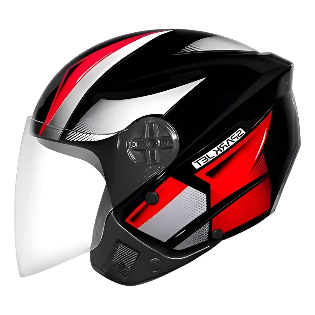 Capacete Moto Ebf Spark Jet  Square Aberto Preto Vermelho Brilho Motoboy
