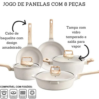 Conjunto  Jogo De Panelas Revestimento Granito Cerâmica Antiaderente  8 Peças Gás Indução em Oferta na Shopee