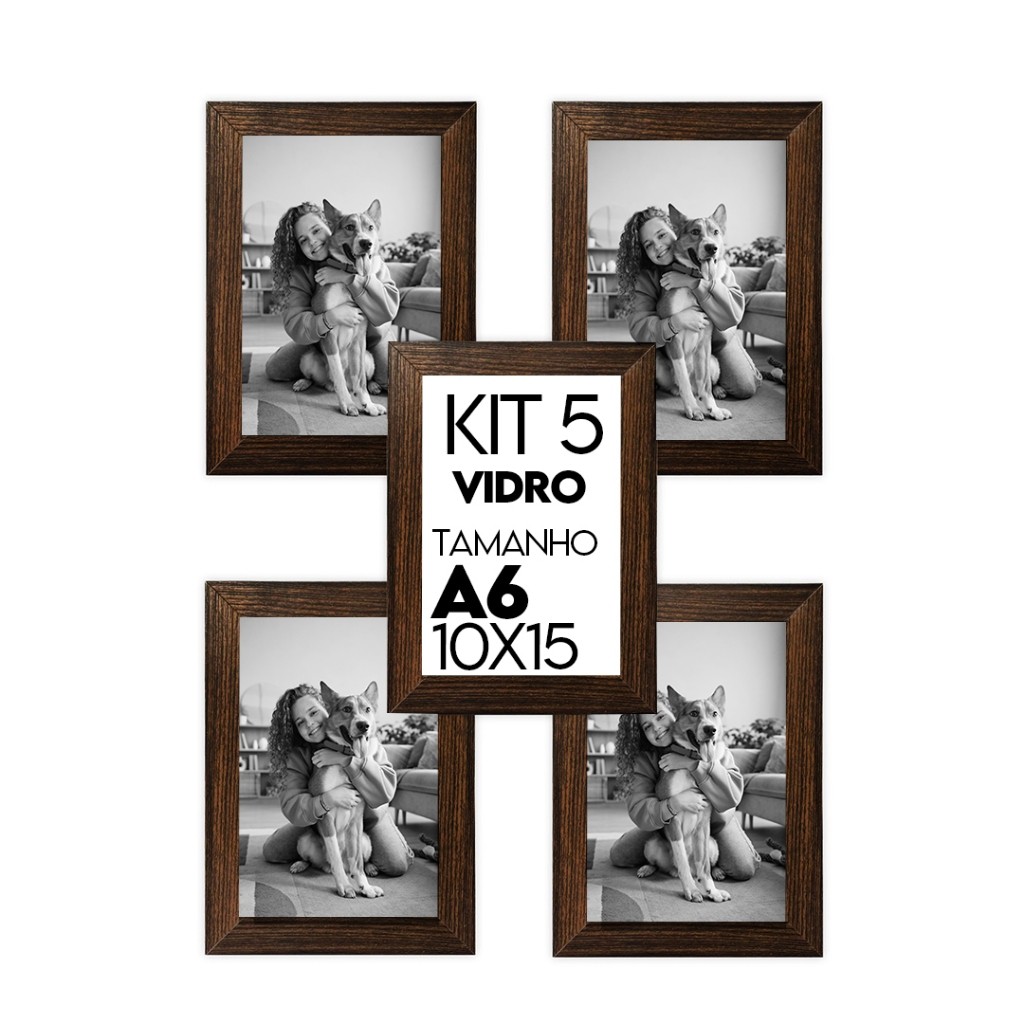 Kit 5 Porta Retratos 10x15cm A6 Com Vidro Para Fotos Decorativo Sala Quarto
