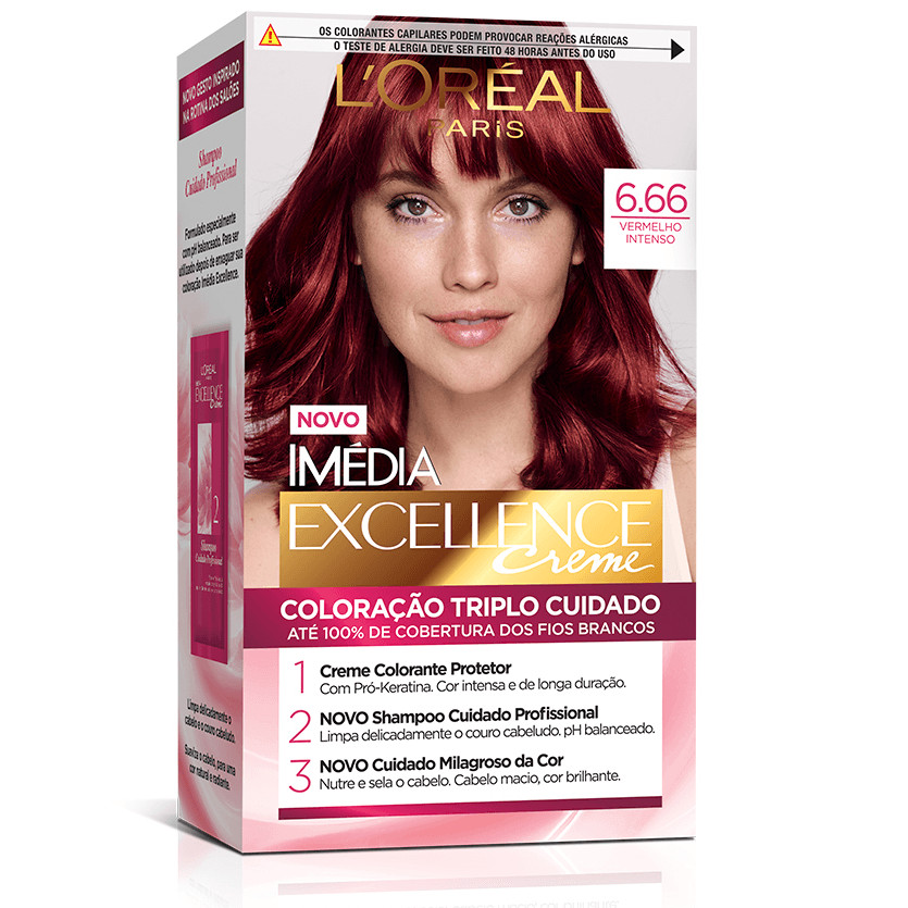 Kit Tintura Imédia Excellence L'Oréal Vermelho Intenso 6.66