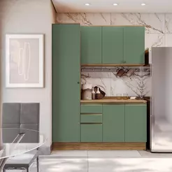 Armário de Cozinha Compacta 100% MDF 170cm Nogueira/Verde Celeste Kappesberg