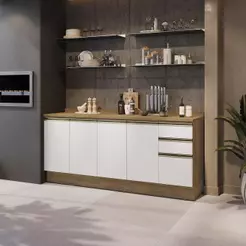 Balcões de Cozinha 100% MDF 200cm Nogueira/Branco Celeste Kappesberg