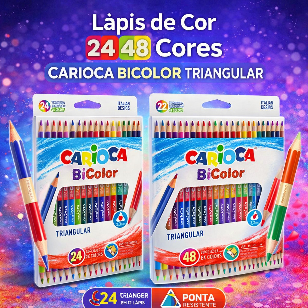 Lápis de Cor 24 48 Cores Carioca Bicolor Triangular Infantil Escolar Traço Macio Desenho Criativo Envio Rápido em Oferta na Shopee