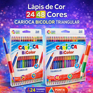 Lápis de Cor 24 48 Cores Carioca Bicolor Triangular Infantil Escolar Traço Macio Desenho Criativo Envio Rápido em Oferta na Shopee