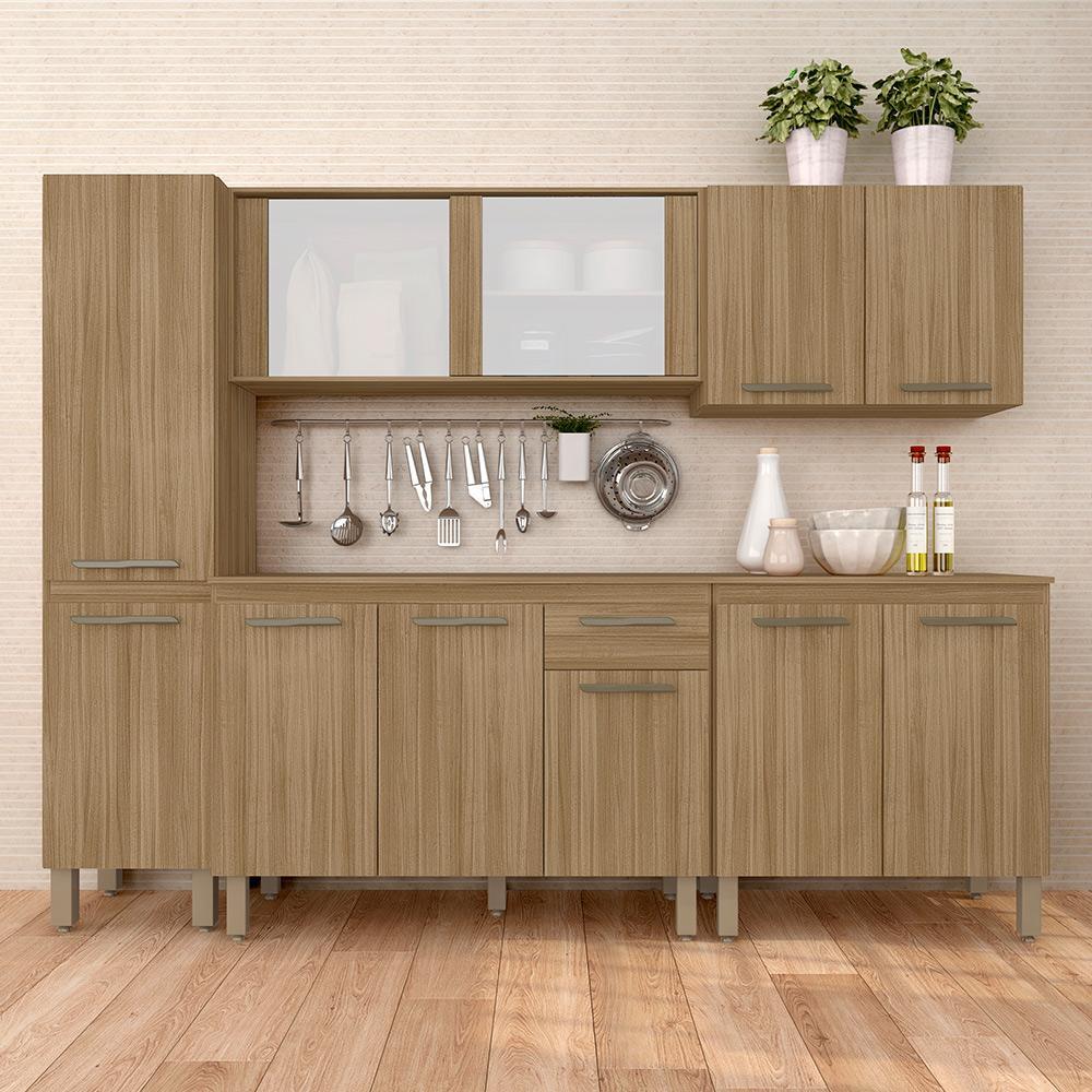 Cozinha Modulada 11 Portas 5 Peças 1 Paneleiro 2 Aéreos 2 Balcões Tieli Boreal - Móveis Arapongas