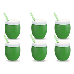 Kit 15 Copo Coco Verde Caçula 300ml com Canudo Lembrancinha Festa Moana Pool Party