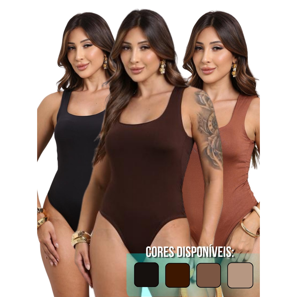 Kit 3 ou 1 Body Suplex Feminino Regata Decote Quadrado/Básico/Forro No Busto/Moda Casual Collant/Premium em Oferta na Shopee