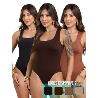 Kit 3 ou 1 Body Suplex Feminino Regata Decote Quadrado/Básico/Forro No Busto/Moda Casual Collant/Premium em Oferta na Shopee