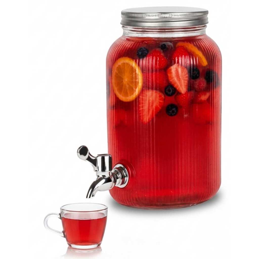 Suqueira Barrica de Vidro de Mesa 3 Litros Transparente com Torneira e Tampa  Bebidas e Sucos Festa