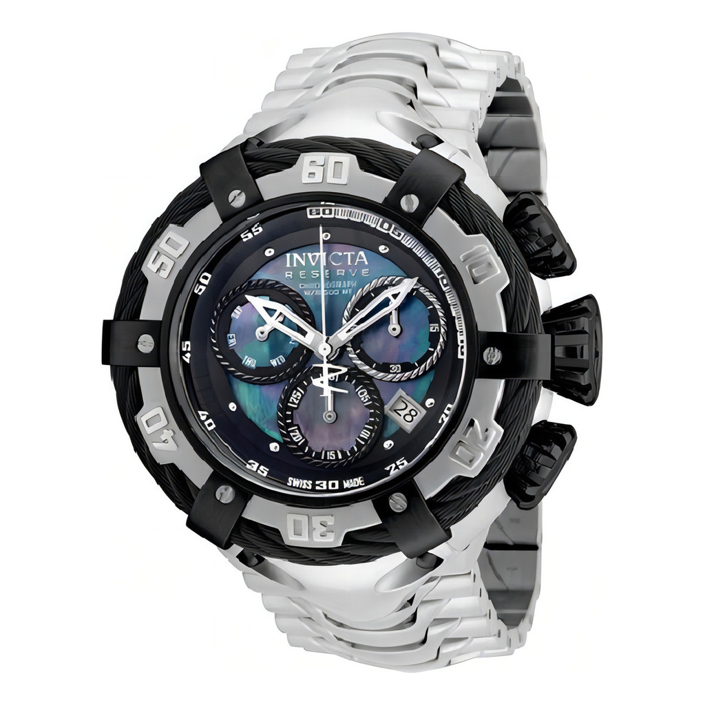 Relógio De Pulso Invicta Thunderbolt 21358 Com Corria De Aço Inoxidável Cor Prateado - Fondo Azul - Bisel Preto