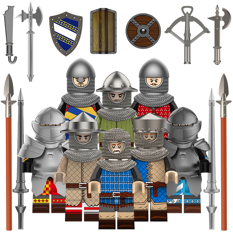 Adequado para blocos de construção Lego minifiguras fazenda Medieval soldados militares machado duplo cavaleiro Megashie