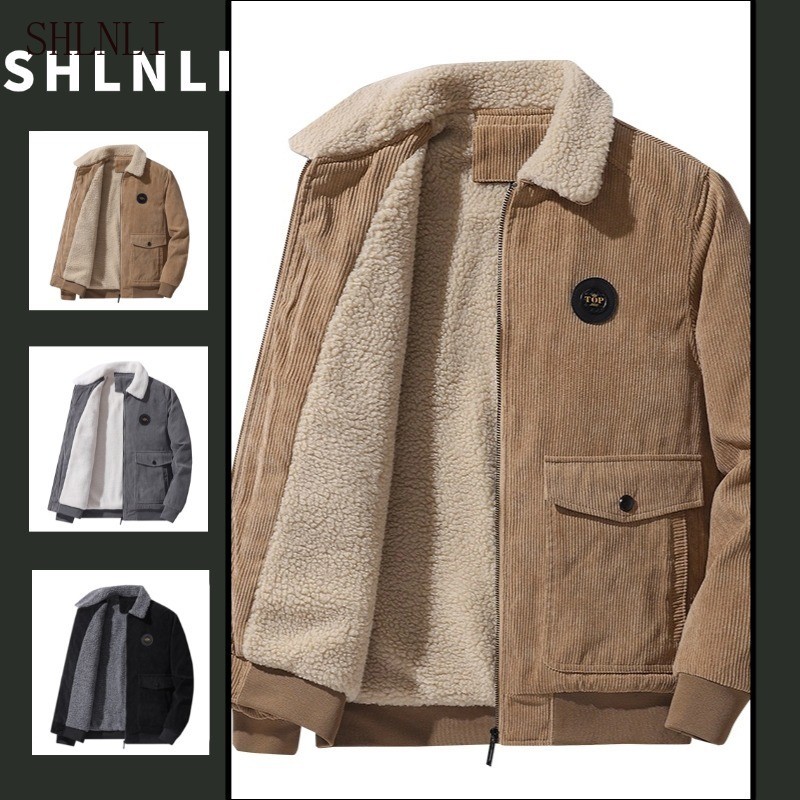 Jaqueta Masculina Casual De Veludo Americano Com Zíper Solto Para Outono E Inverno