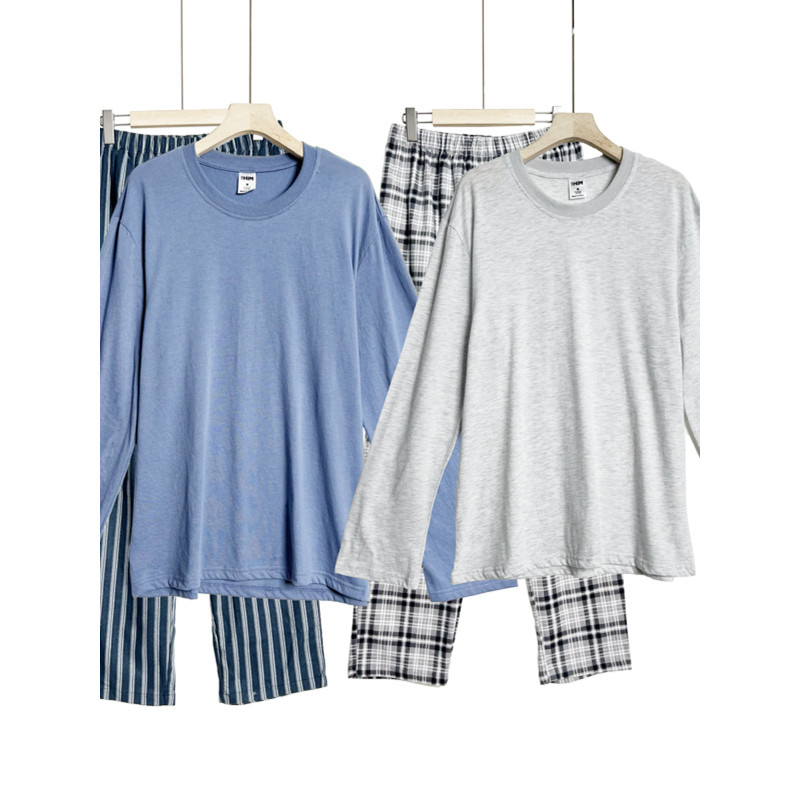 Comércio exterior europeu americano única primavera outono manga comprida Homewear pijamas de algodão puro masculino con