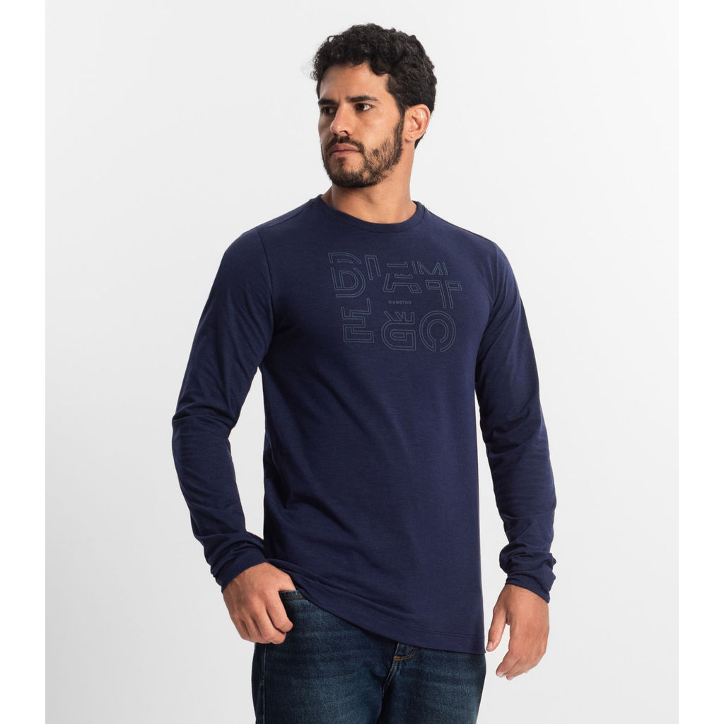 Camiseta Masculina Manga Longa Diametro Azul
