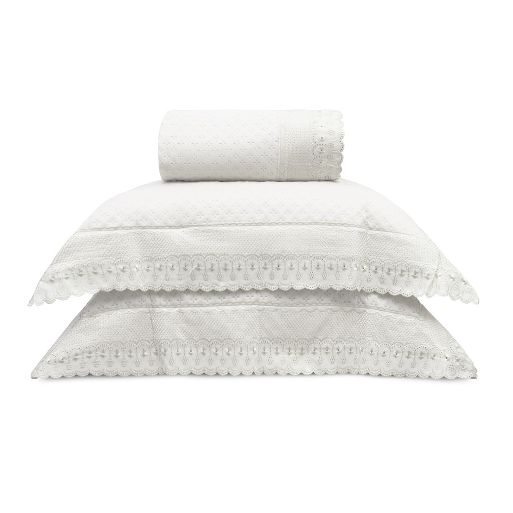 Kit Colcha com 2 Porta Travesseiros Queen Appel Branco Floral