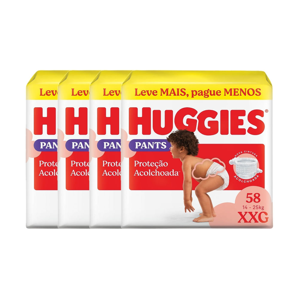 Kit 4 Fralda Huggies Pants Roupinha Proteção Acolchoada Tamanho XXG 58 Unidades Descartáveis em Oferta na Shopee