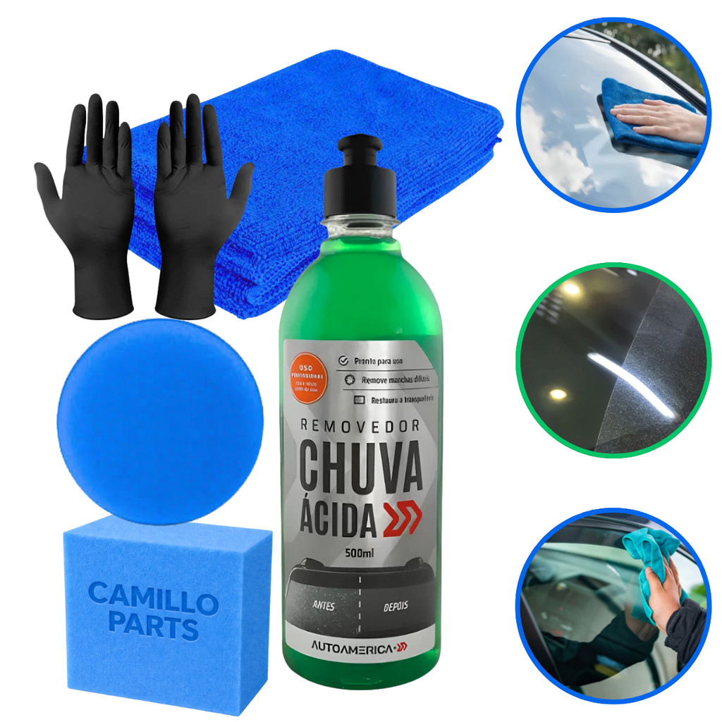 Restaurador Vidro Tira Mancha Chuva Ácida 500ml Aplicador Pano E luva em Oferta na Shopee