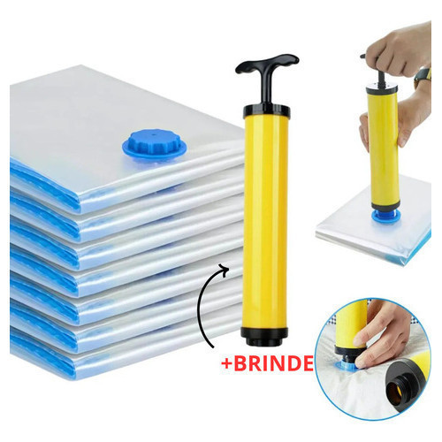 Kit 6 Saco À Vácuo 40x60cm Tamanho G Organizador Viagem + Bomba de Brinde
