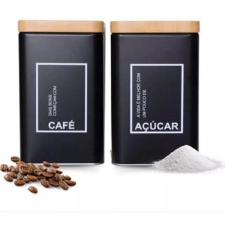 Kit  Lata Café Açúcar Pote Organizadores Tampa Amadeirada Preto Cozinha Moderna Decorativa em Oferta na Shopee