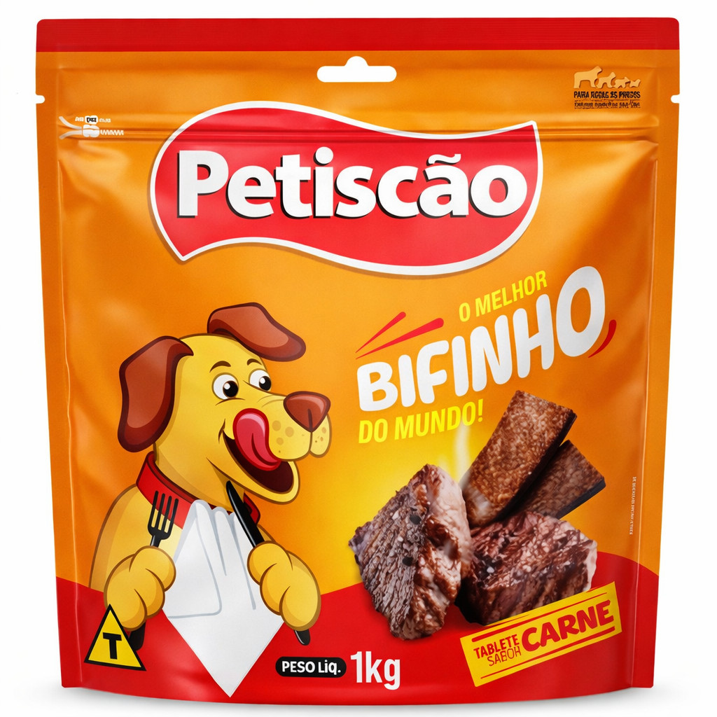 Bifinho Pacote 1kg Mastigável Carne Petiscão Formato Tablete