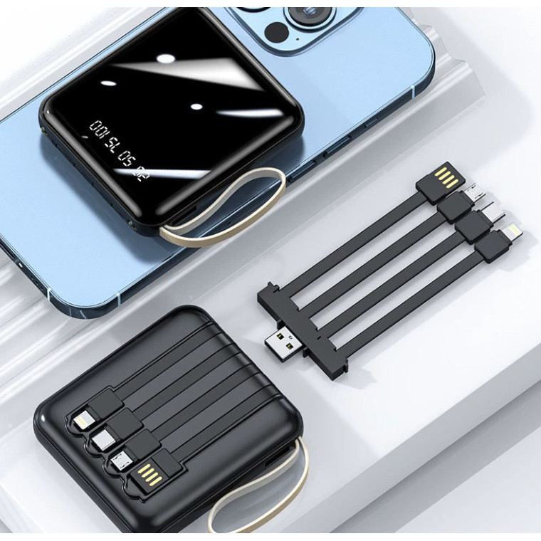 Detalhes do Power bank acabamento espelhado cabo incluso capacidade 10000 mAh compacto portátil canaa yl