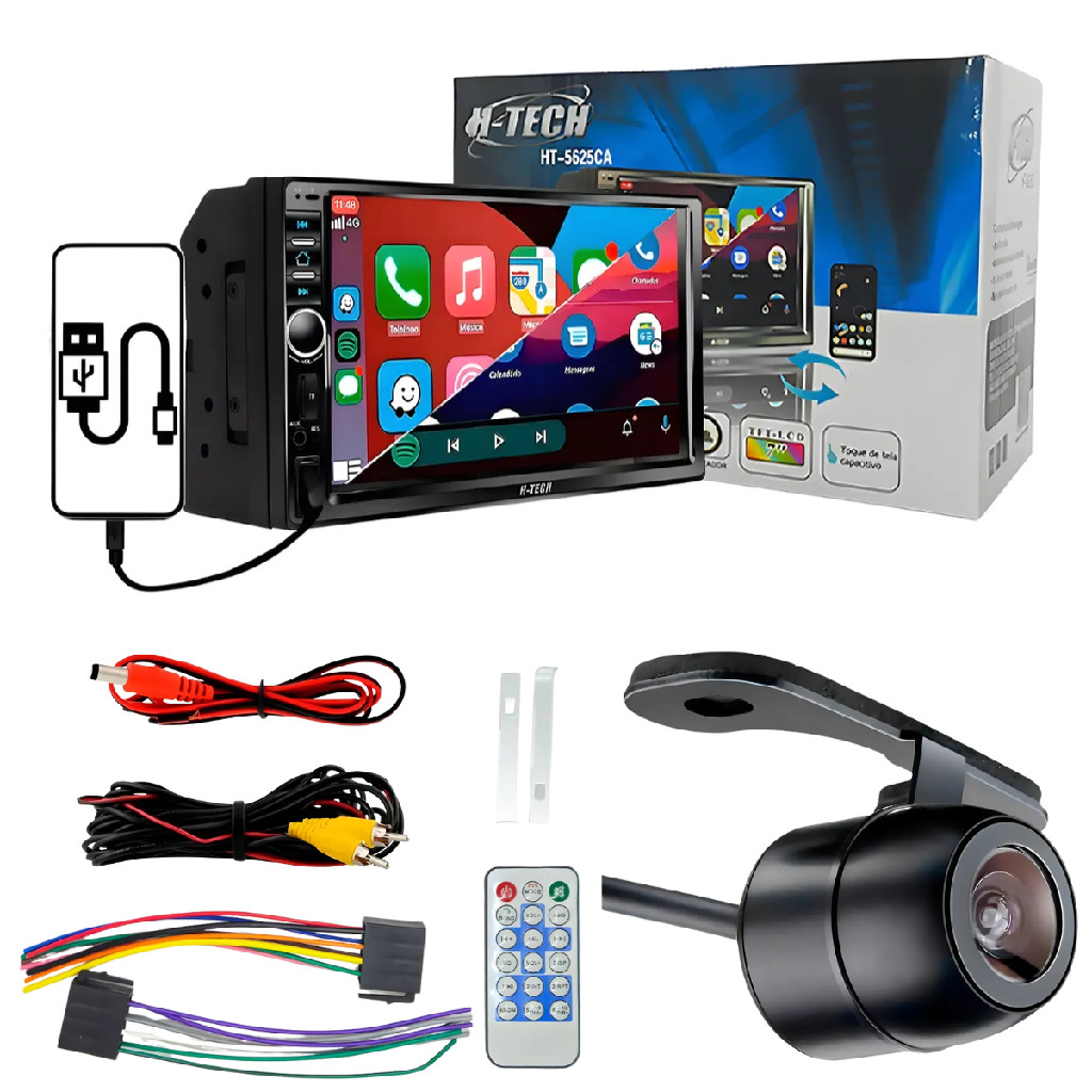 Multimídia 7pol 2din Auto Carplay + Câmera De Ré 120° H-tech em Oferta na Shopee