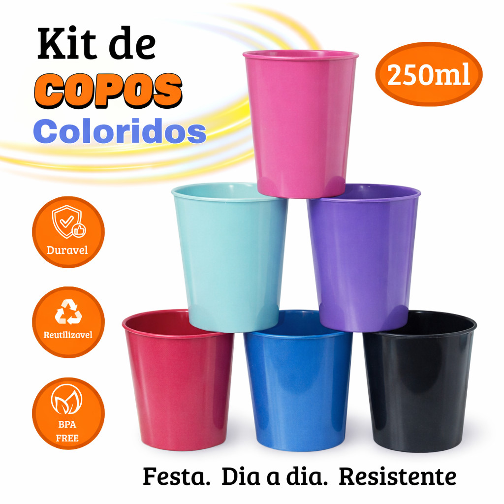 Kit 10 A 100 Copos Para Festas,Aniversários e Eventos Versateis Plastico 250ml Reutilizavel em Oferta na Shopee
