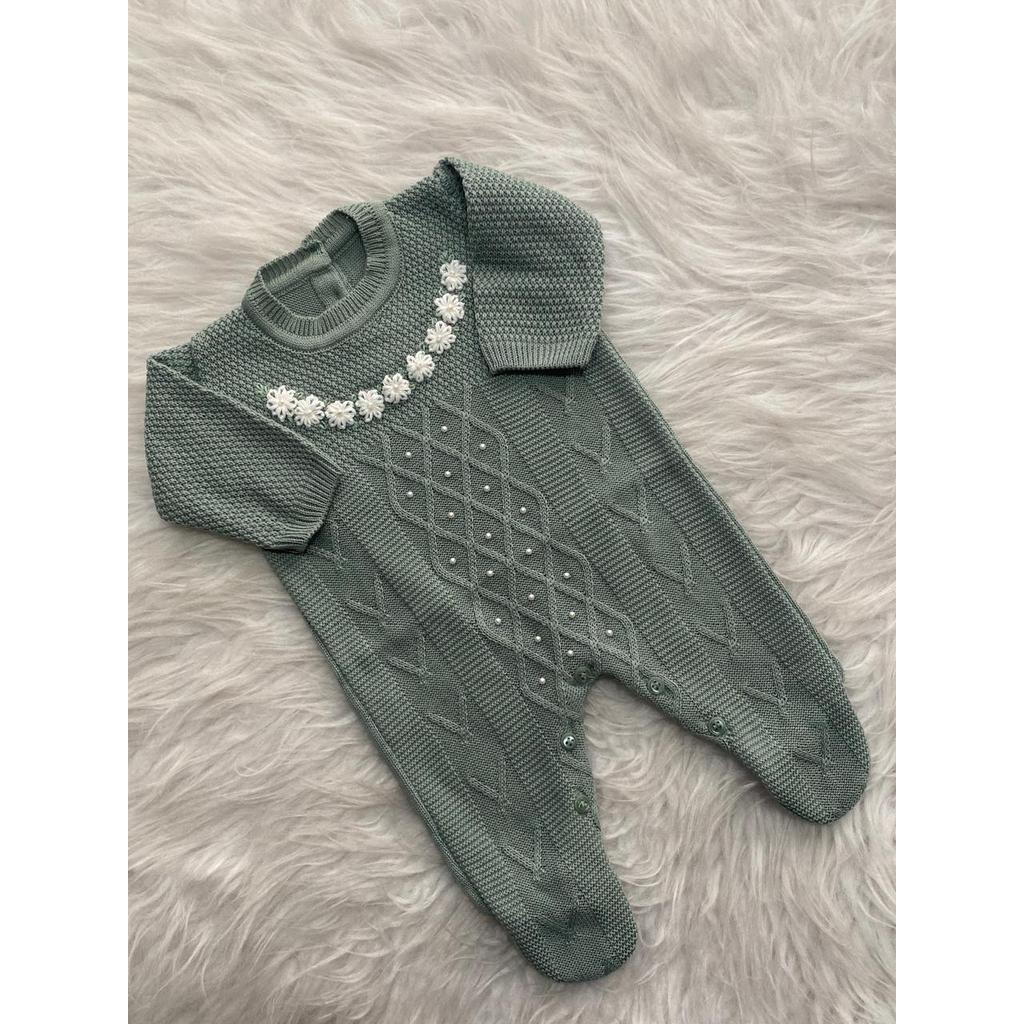 Macacão tricot bebê maternidade menina helena em Oferta na Shopee