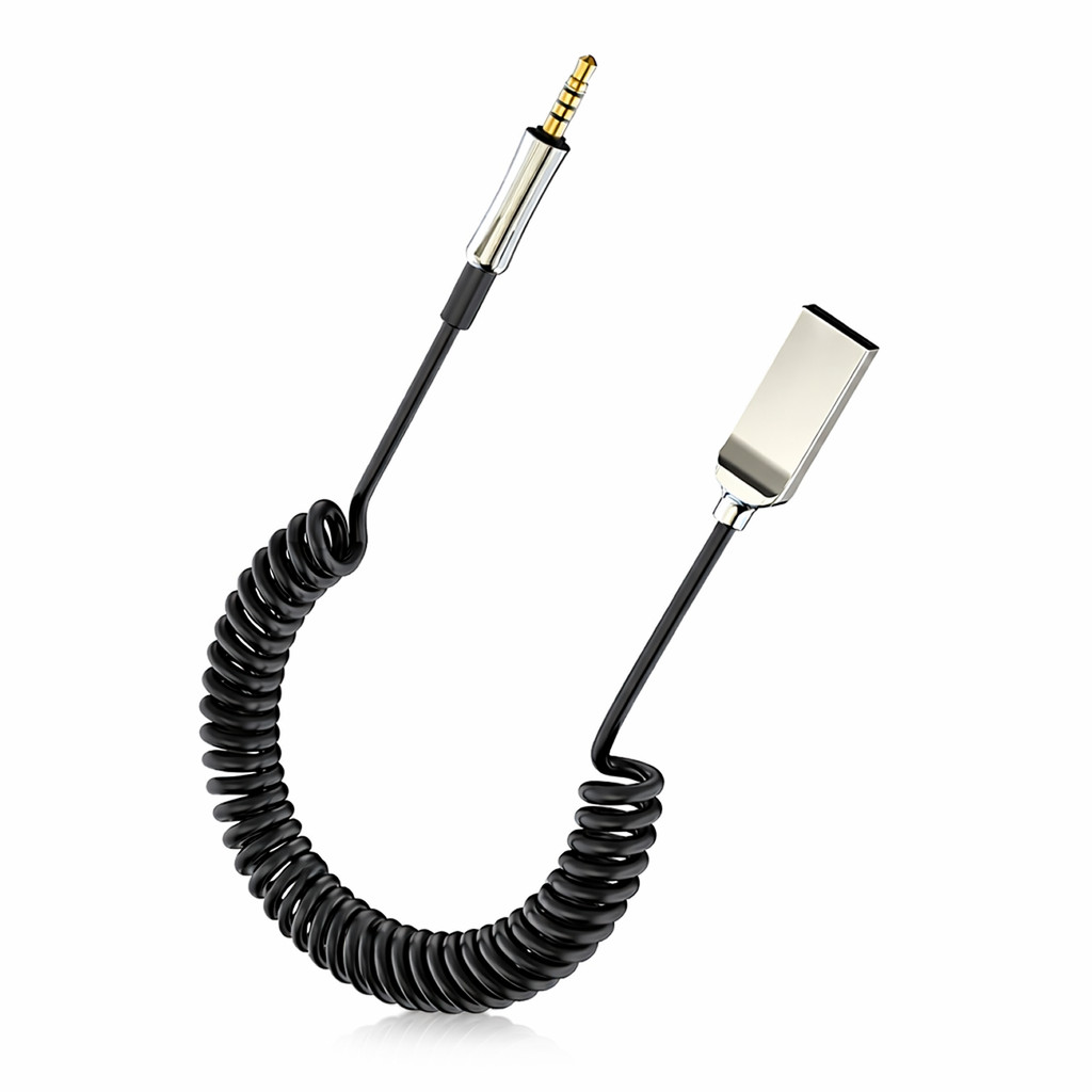 Adaptador Bluetooth 5.0 Carro Receptor Áudio USB P2 Cabo Espiral Microfone Som