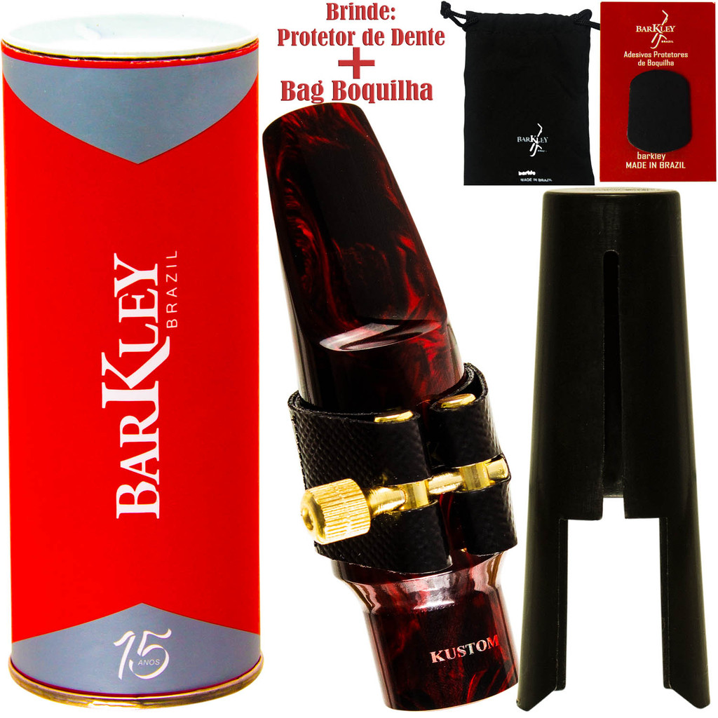 Boquilha Sax Tenor Barkley Pop 7 Kustom Vermelha Completa Bag Protetor Brinde