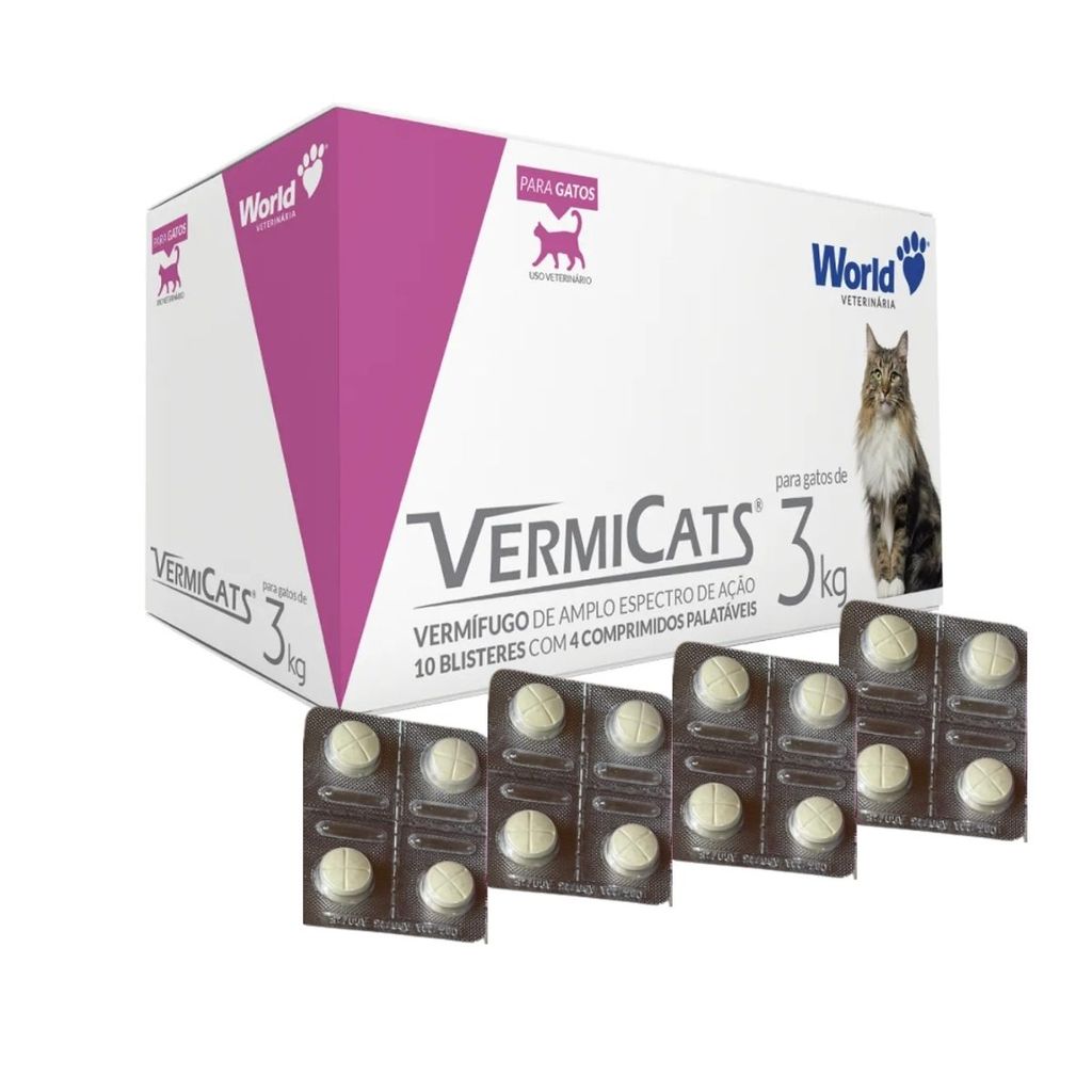 Kit 04 Vermicats 600MG 4 Comprimidos Vermífugo Para Gatos em Oferta na Shopee