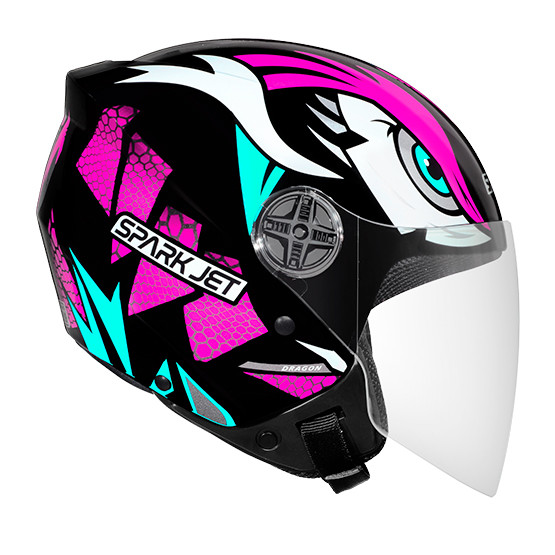 Capacete Moto Aberto Ebf Spark Jet Dragon Preto e Rosa
