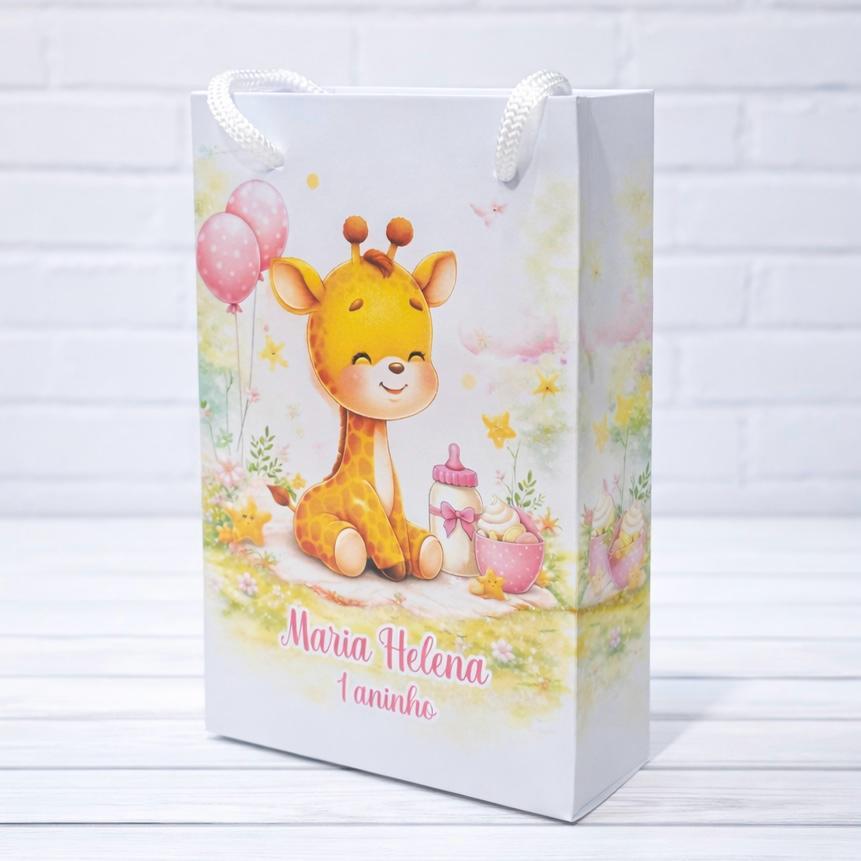 Sacolinha Girafa Girafinha  | Personalizada Com Nome | Mimos Festa Aniversário Lembrancinhas Personalizados Sacola