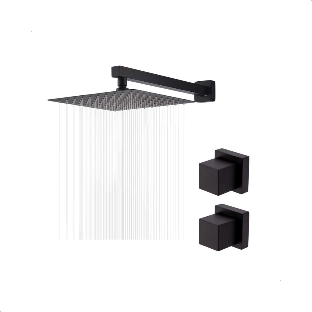 Kit Ducha Quadrada Preta 20cm + 2 Acabamento de Registro Quadrado Deca Preto