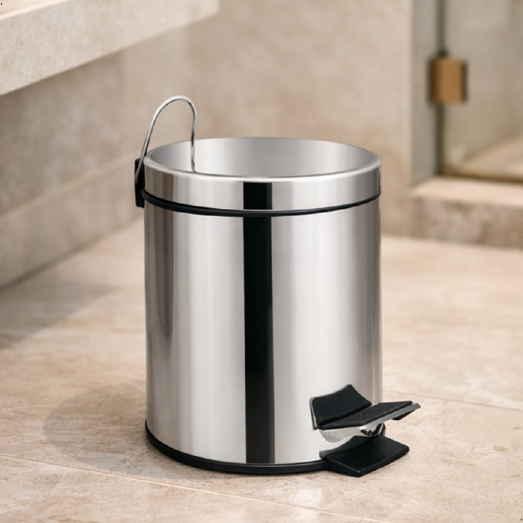 Lixeira Inox Redonda 3L Ágata Mor com Pedal e Cesto Removível – Ideal para Banheiro e Cozinha
