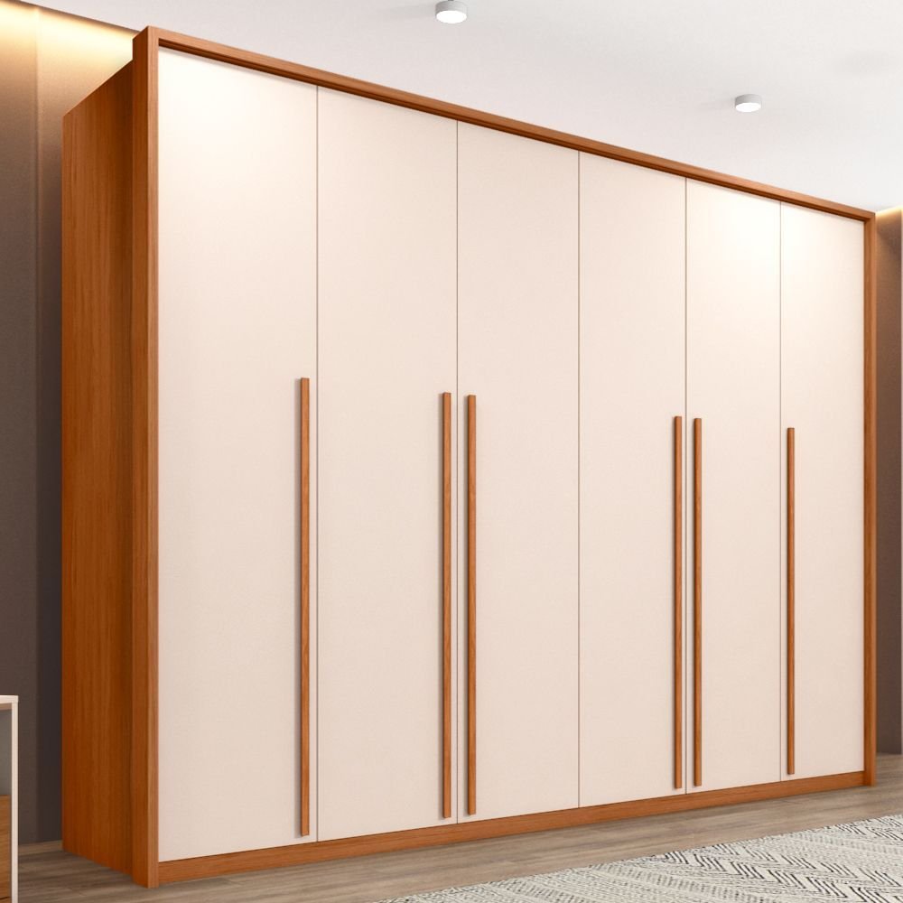 Guarda-Roupa Casal 6 Portas 6 Gavetas Suburban Gold Espresso Móveis 100% MDF Off White Ripado/Freijó em Oferta na Shopee