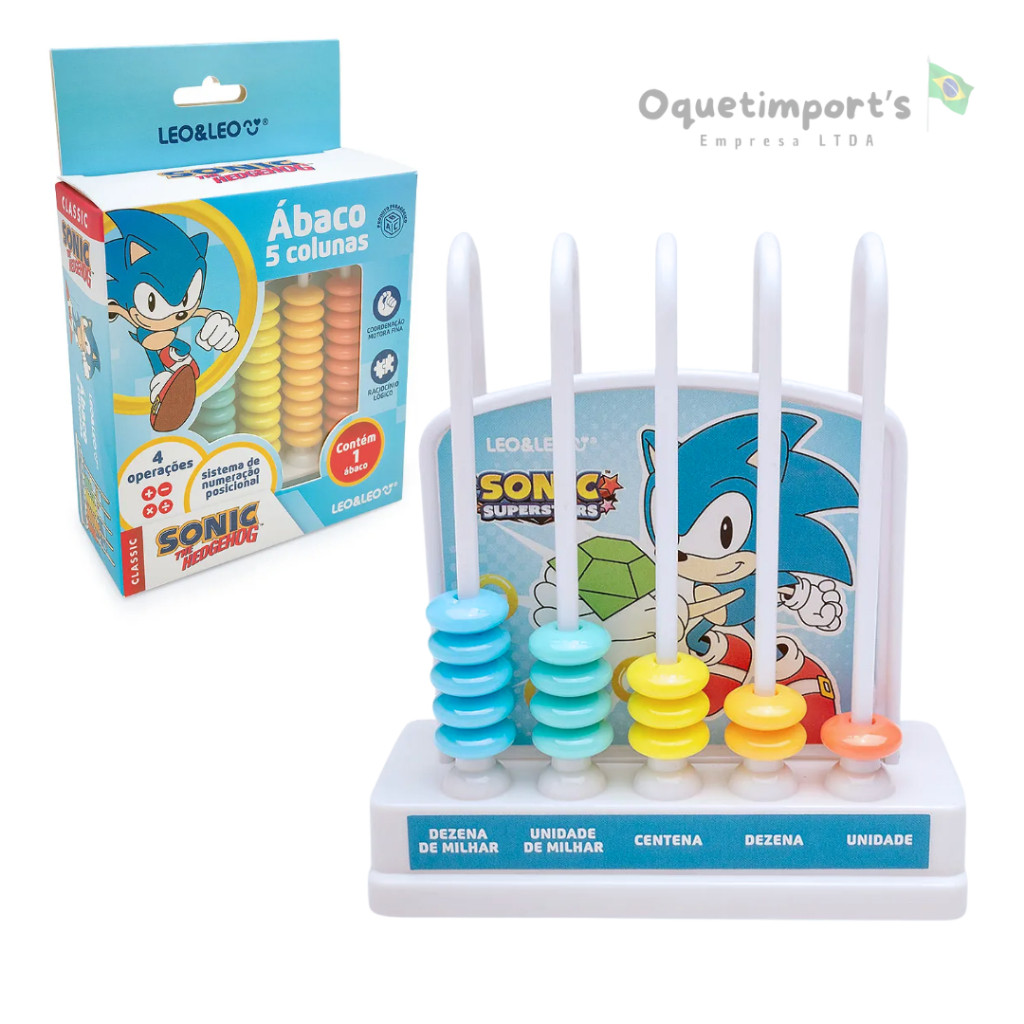 Ábaco 5 Colunas Verticais 50 Bolinhas em PVC Sonic Leo&Leo em Oferta na Shopee