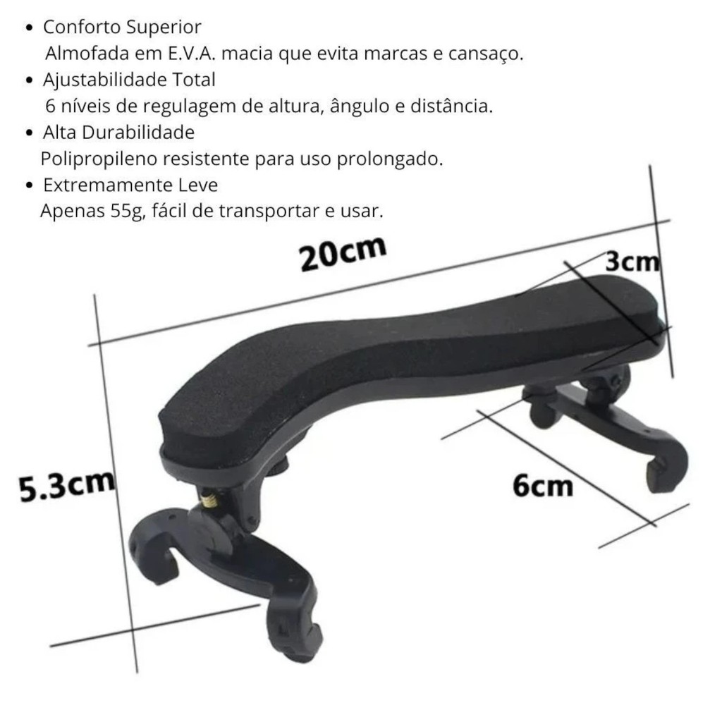 Kit para Violino 3/4 4/4 com Afinador Digital + Espaleira Anatômica Regulável + Breu claro — imagem 2 de 2