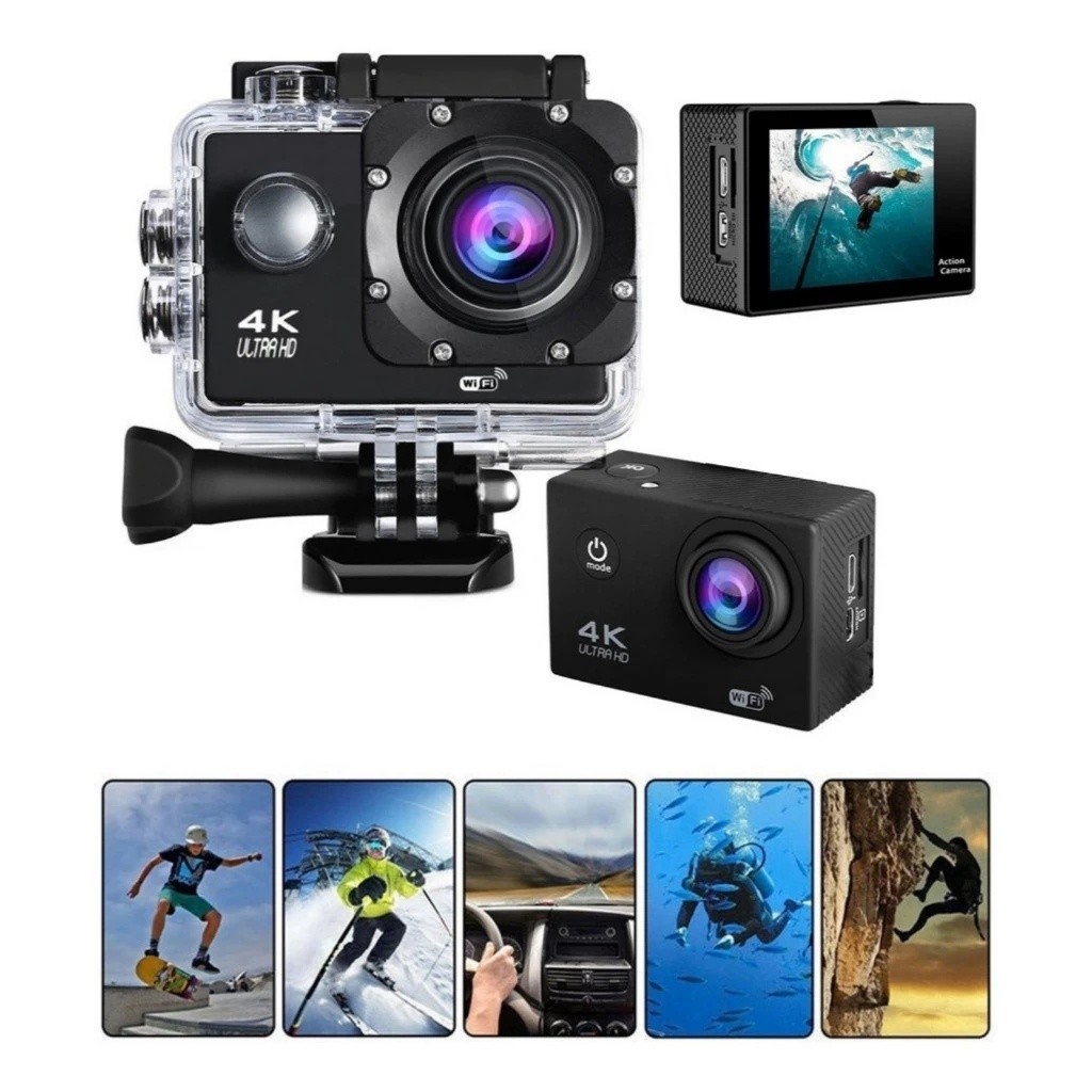 Câmera Sport Filmadora 4k Ultra Hd Wi-fi Capacete Pro Go Action A Prova D'Água
