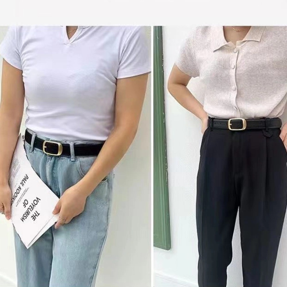 Coreano Elegante Preto Premium Couro Cinto Liga Pino Fivela Para Jeans Vestido Feminino LJ