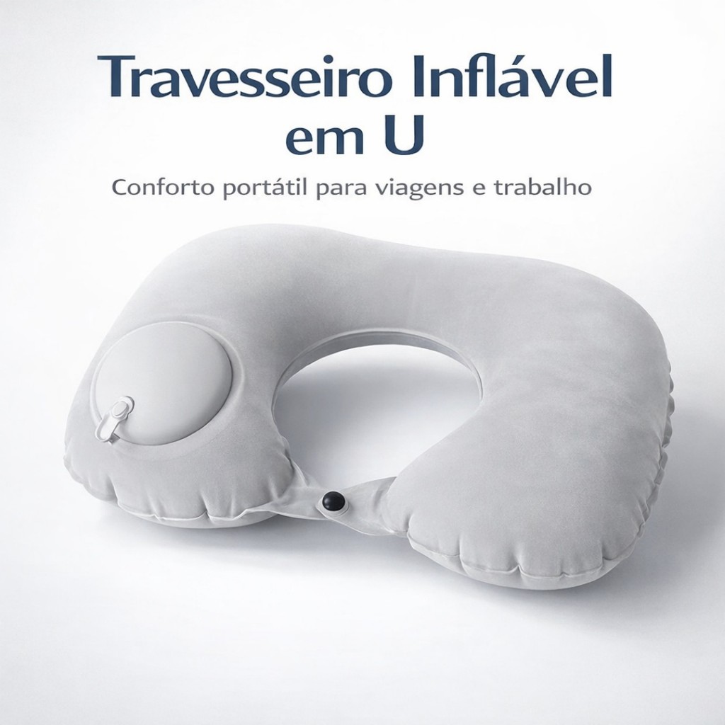 Almofada Inflável Pescoço U Shape Ideal para Viagem Avião Ônibus Carro