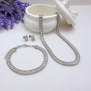 Conjunto Riviera Colar Brinco Pulseira Cristal Prateado em Oferta na Shopee