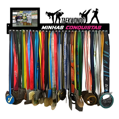 Porta Medalha Taekwondo Feminino Porta Retrato Para Até 100 Medalhas Cor Preto