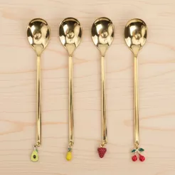 Kit Colher de Chá Dourado - Aço Inox - Pingente Frutas - 4 Peças - 1 unidade - Cromus - Rizzo
