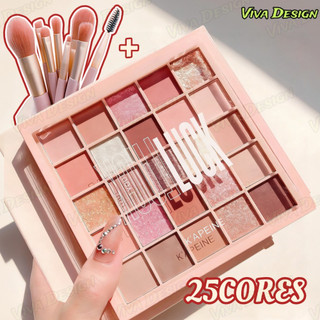 Paleta de Sombras com 25 Cores Foscas e Pérolas + Pincel de Maquiagem 